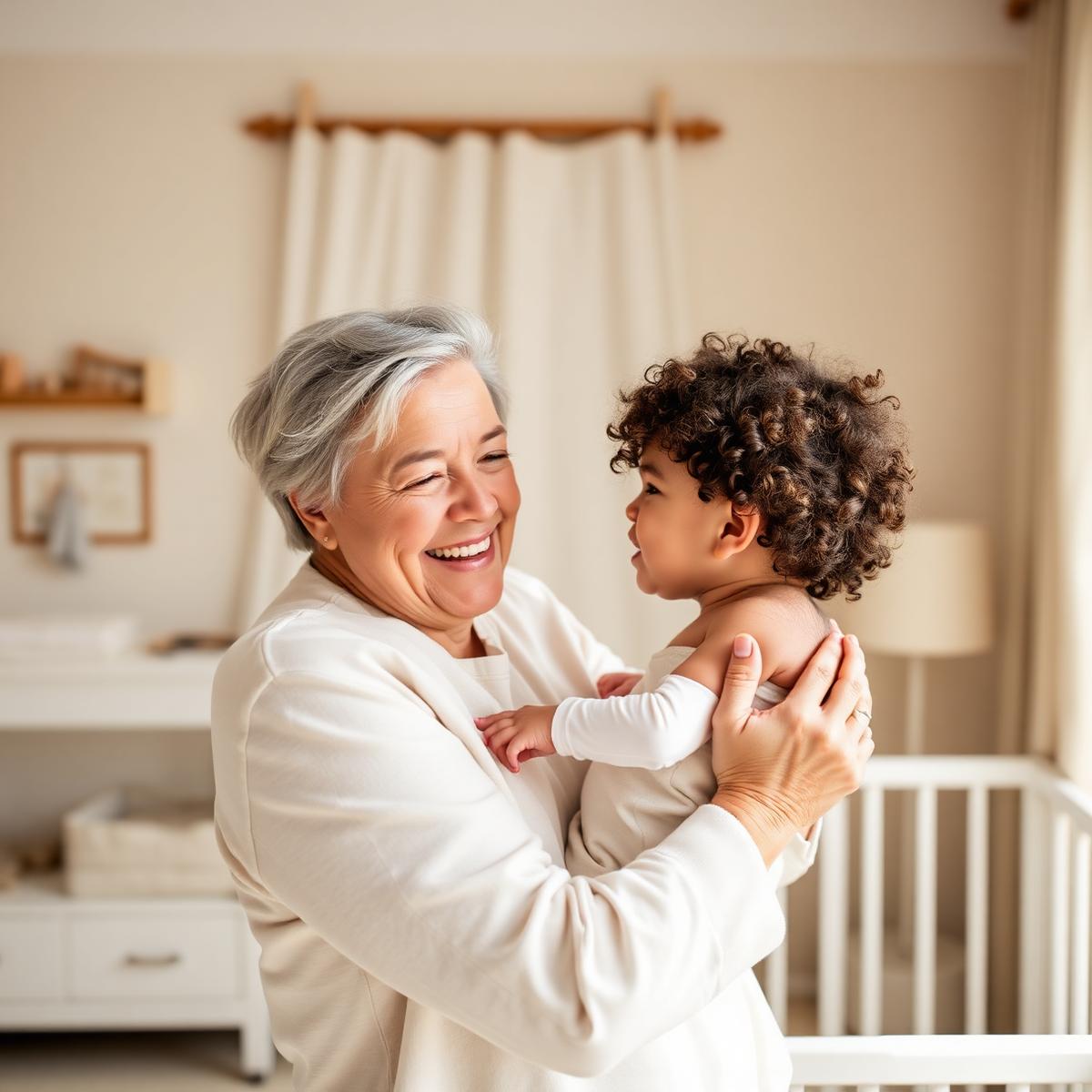 Caregiver holding a smiling baby